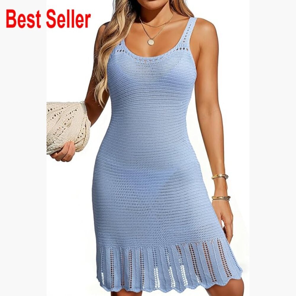 Crochet Knit Swimsuit Coverup Dress Flowy Beach Cover Up